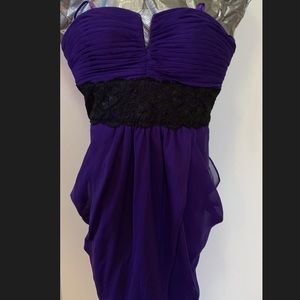 Strapless sweetheart purple dress with black lace